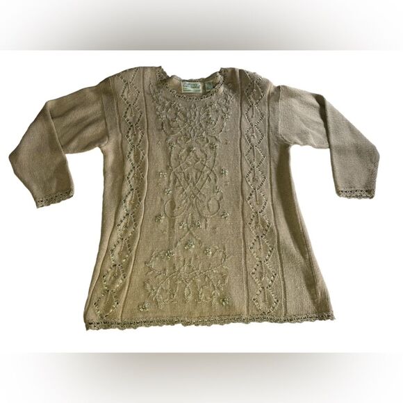 Colleens Collectables  Vintage Sweater Knit Beaded Pullover Ramie Cottage Size M - Picture 1 of 11